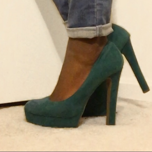 green chunky heels